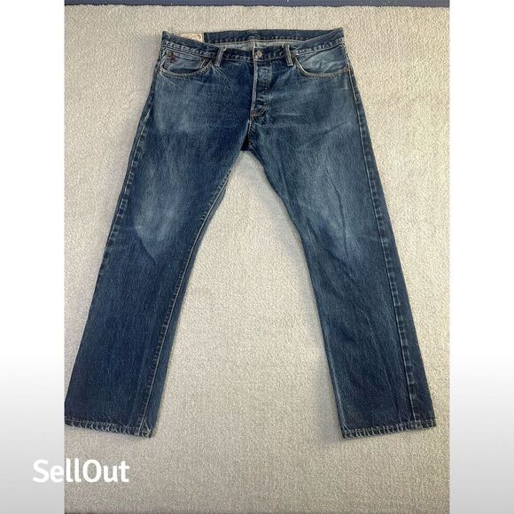 Polo Ralph Lauren Selvedge Men's Blue Straight Jeans Size 35x30 Denim 5-Pocket